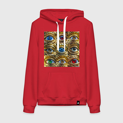Женская толстовка-худи Золотые глаза разного цвета в стиле стимпанк / Красный – фото 1