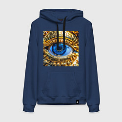 Толстовка-худи хлопковая женская Глаз металлический голубой в стиле стимпанк, цвет: тёмно-синий