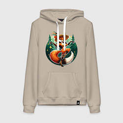 Толстовка-худи хлопковая женская Лиса плясунья танцует ламбаду, цвет: миндальный