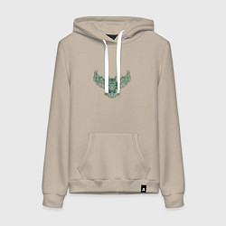 Толстовка-худи хлопковая женская Векторная сова, цвет: миндальный