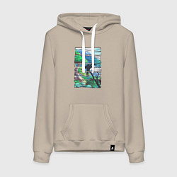 Толстовка-худи хлопковая женская Первопроходцы, цвет: миндальный