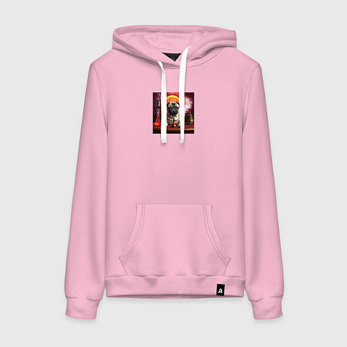 Женская толстовка-худи Мопс и кальян / Светло-розовый – фото 1