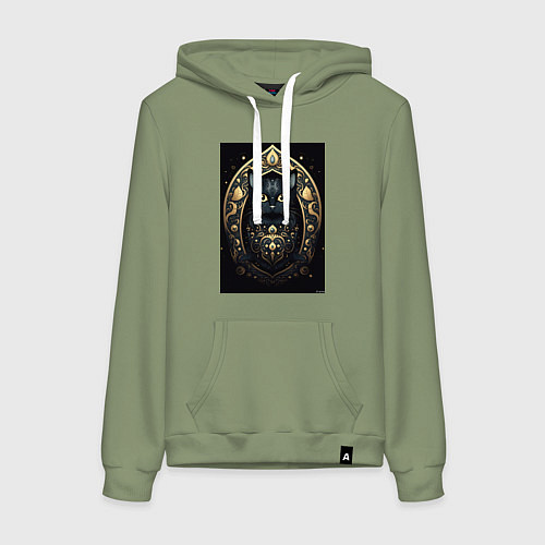 Женская толстовка-худи Черная кошка с золотыми элементами / Авокадо – фото 1