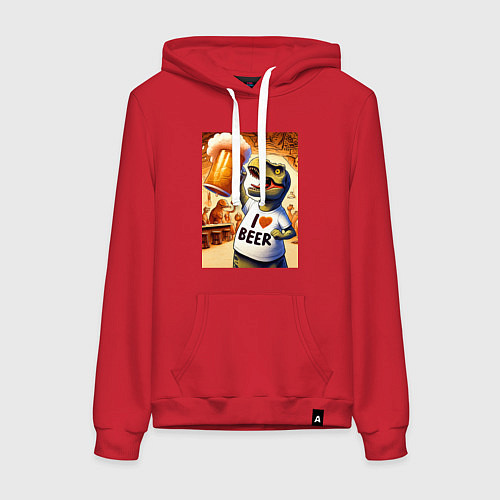 Женская толстовка-худи I love beer - ai art / Красный – фото 1