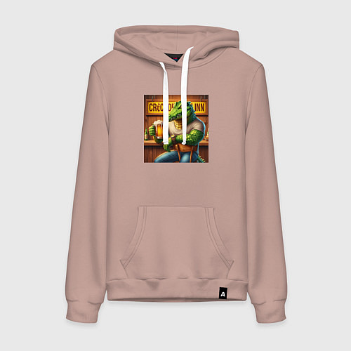 Женская толстовка-худи Крутой крокодил в пивном баре / Пыльно-розовый – фото 1