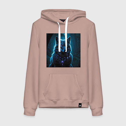 Женская толстовка-худи Волк с медальоном / Пыльно-розовый – фото 1