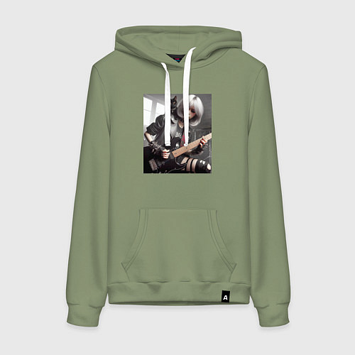 Женская толстовка-худи Девчонка рок гитарист с чёрным котом / Авокадо – фото 1