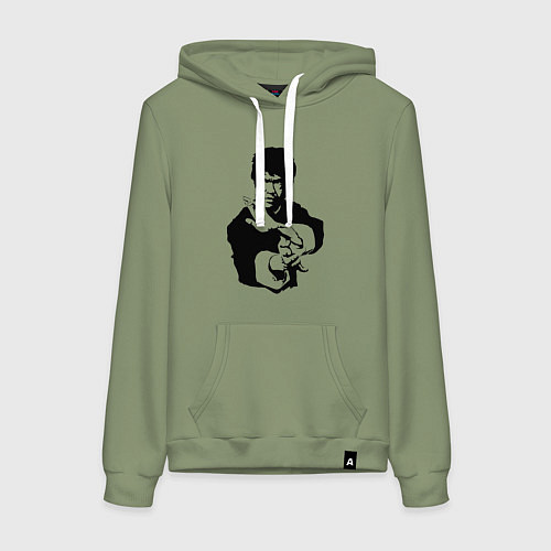 Женская толстовка-худи Черный силуэт Брюс Ли / Авокадо – фото 1