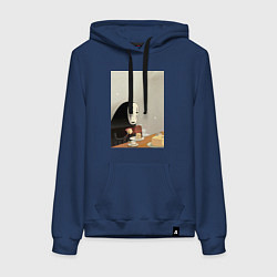 Толстовка-худи хлопковая женская Каонаси чаепитие, цвет: тёмно-синий