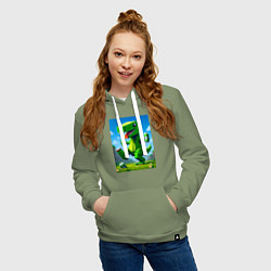 Толстовка-худи хлопковая женская Пивозаврик с банками пивасика - кубический Майнкра, цвет: авокадо — фото 2