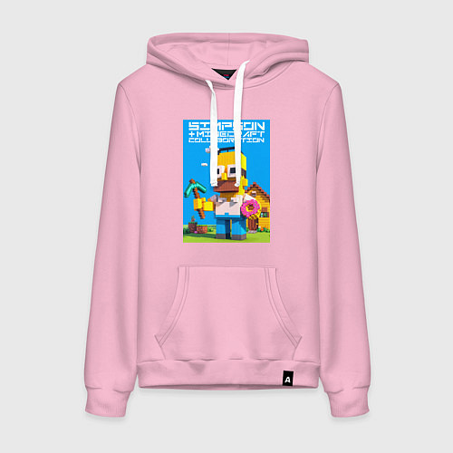 Женская толстовка-худи Homer Simpson and Minecraft - collaboration ai art / Светло-розовый – фото 1