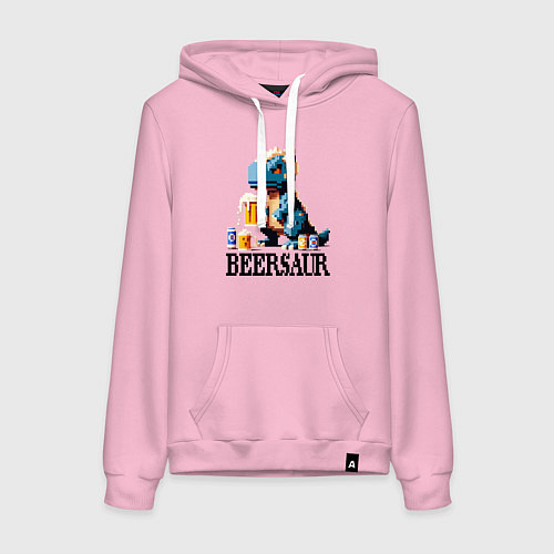 Женская толстовка-худи Пивозавр - пиксель арт нейросеть / Светло-розовый – фото 1