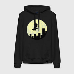 Толстовка-худи хлопковая женская Дракон, летящий над городом, цвет: черный