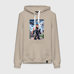 Толстовка-худи хлопковая женская Mass effect and Minecraft - collaboration, цвет: миндальный