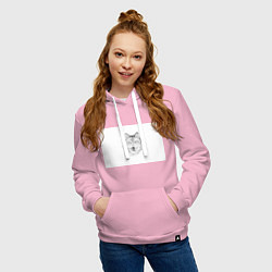 Толстовка-худи хлопковая женская Нарисованный волк зубами щёлк, цвет: светло-розовый — фото 2