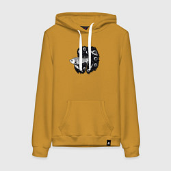 Толстовка-худи хлопковая женская Рыбка и космос, цвет: горчичный