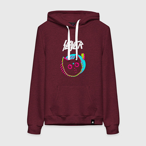 Женская толстовка-худи Slayer rock star cat / Меланж-бордовый – фото 1