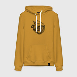Толстовка-худи хлопковая женская Новогодний детеныш гориллы, цвет: горчичный