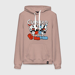 Толстовка-худи хлопковая женская Cuphead and Mugman, цвет: пыльно-розовый
