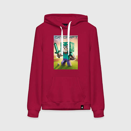 Женская толстовка-худи Котёнок Майнкрафт - коллаба нейросеть / Маджента – фото 1