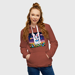 Толстовка-худи хлопковая женская Кролик под звёздами, цвет: кирпичный — фото 2