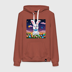 Толстовка-худи хлопковая женская Кролик под звёздами, цвет: кирпичный