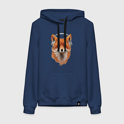 Толстовка-худи хлопковая женская Лиса в наушниках слушает музыку, цвет: тёмно-синий