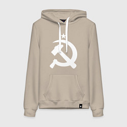 Толстовка-худи хлопковая женская Белый серп и молот, цвет: миндальный