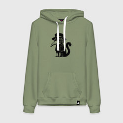 Толстовка-худи хлопковая женская Кот в маске чумного доктора, цвет: авокадо