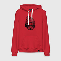 Толстовка-худи хлопковая женская Кролик-хипстер, цвет: красный