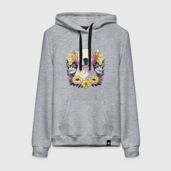 Толстовка-худи хлопковая женская Лабрадор-ретривер среди цветов, цвет: меланж