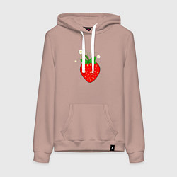 Толстовка-худи хлопковая женская Ягода клубничка крупная, цвет: пыльно-розовый