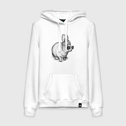 Толстовка-худи хлопковая женская Стильный зайчишка, цвет: белый