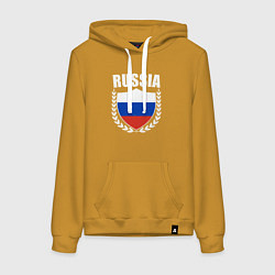 Толстовка-худи хлопковая женская Russian flag, цвет: горчичный