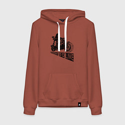 Толстовка-худи хлопковая женская Байкер на мотоцикле - череп, цвет: кирпичный