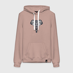 Толстовка-худи хлопковая женская Ethnic elephant, цвет: пыльно-розовый