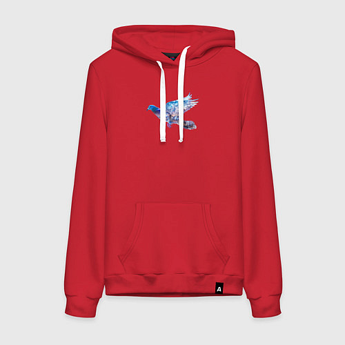 Женская толстовка-худи Летящий голубь и ночной город с двойной экспозицие / Красный – фото 1