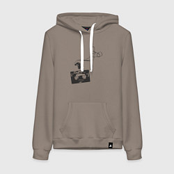 Толстовка-худи хлопковая женская Кассетная лента, цвет: утренний латте