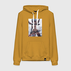 Толстовка-худи хлопковая женская Убей или умри арт, цвет: горчичный