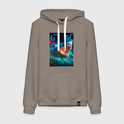 Толстовка-худи хлопковая женская Great white space shark - ai art, цвет: утренний латте