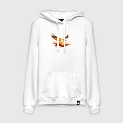 Толстовка-худи хлопковая женская Летящий орел и пейзаж с эффектом двойной экспозици, цвет: белый