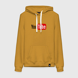 Толстовка-худи хлопковая женская You tube logo, цвет: горчичный