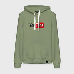 Толстовка-худи хлопковая женская You tube logo, цвет: авокадо