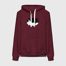Толстовка-худи хлопковая женская Космическая девушка на облаке, цвет: меланж-бордовый