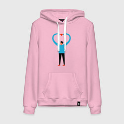 Толстовка-худи хлопковая женская Сердечко в руках, цвет: светло-розовый