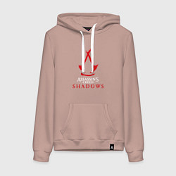 Толстовка-худи хлопковая женская Assassins creed shadows logo, цвет: пыльно-розовый