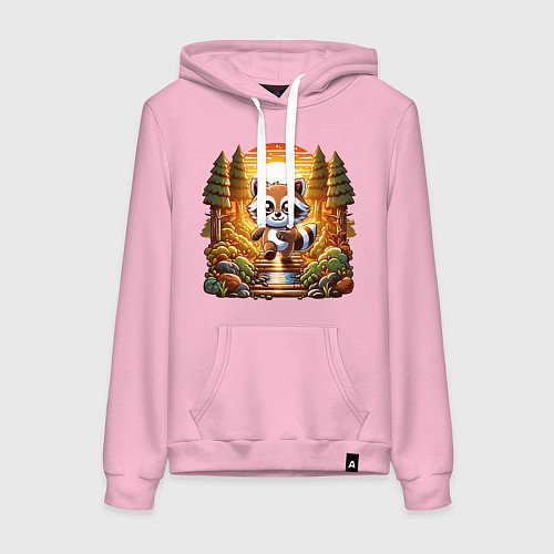 Женская толстовка-худи Енот шагает по лесу / Светло-розовый – фото 1