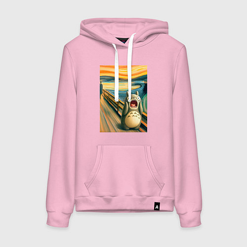 Женская толстовка-худи Тоторо кричит - мем нейросеть / Светло-розовый – фото 1