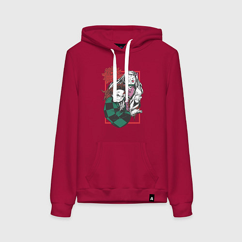 Женская толстовка-худи Клинок рассекающий демонов Незуко и Тандзиро цвето / Маджента – фото 1