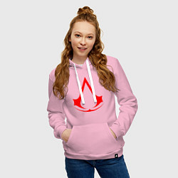 Толстовка-худи хлопковая женская Red logo of assassins, цвет: светло-розовый — фото 2